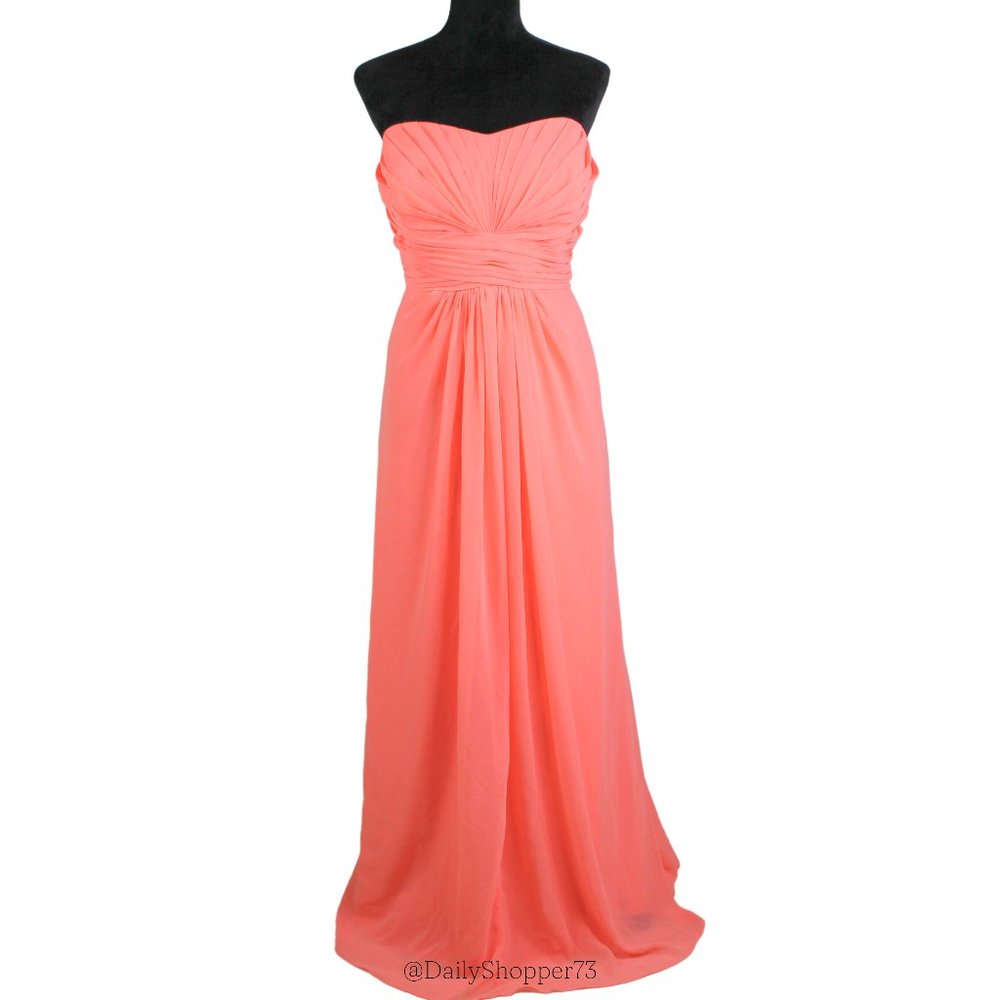 David's Bridal Women's Coral Pleated Sweetheart Strapless Chiffon Evening Gown